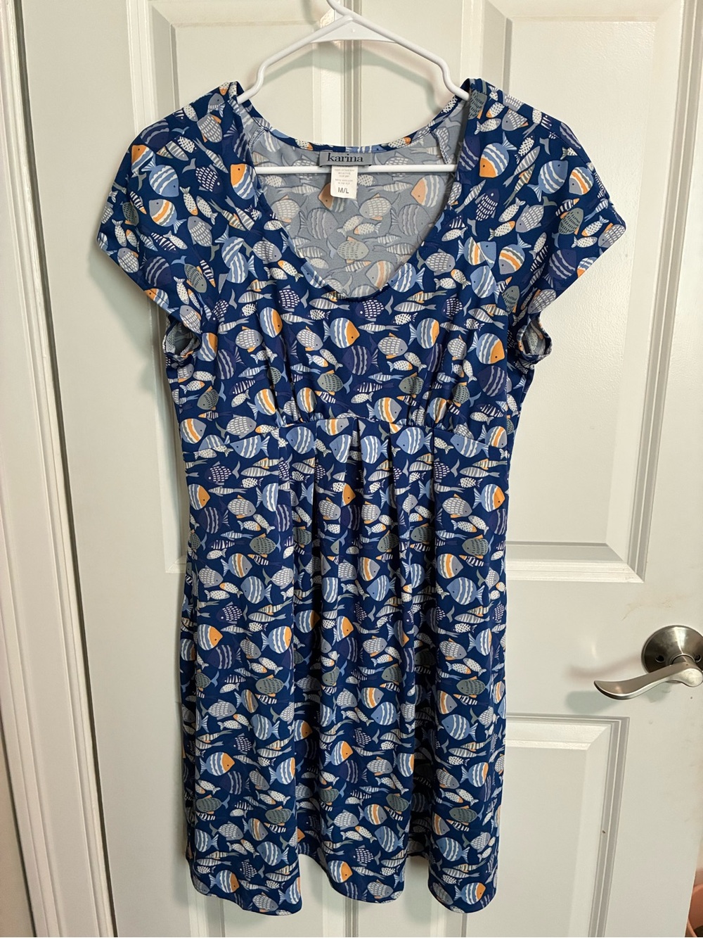 Karina Navy Blue Fish-Print Mini Dress
